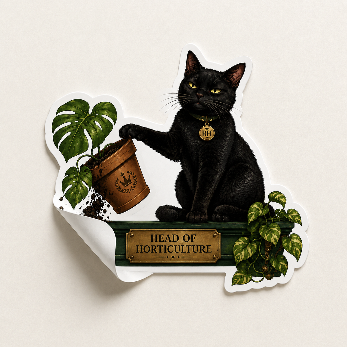 Black Cat Plant Sticker